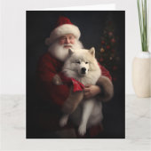 Samoyed Met Sinterklaas Feestelijke Kerstmis Kaart (Voorkant)