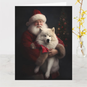 Samoyed Met Sinterklaas Feestelijke Kerstmis Kaart