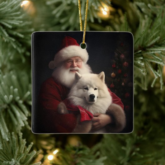 Samoyed Met Sinterklaas Feestelijke Kerstmis Keramisch Ornament (Boom)
