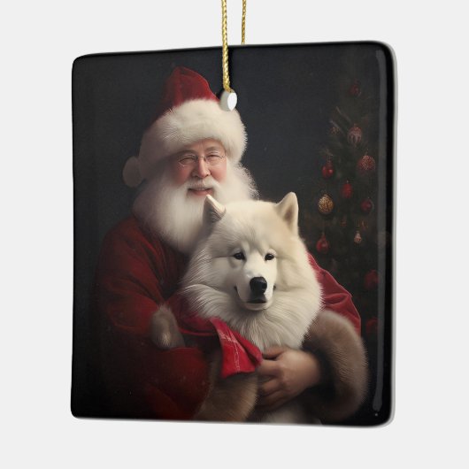 Samoyed Met Sinterklaas Feestelijke Kerstmis Keramisch Ornament (Links)