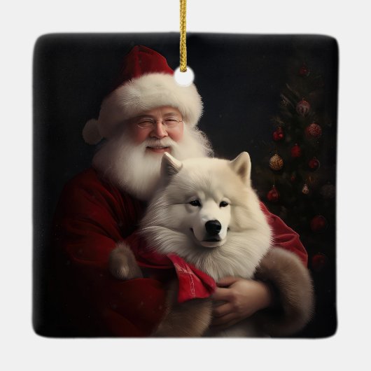Samoyed Met Sinterklaas Feestelijke Kerstmis Keramisch Ornament (Achterkant)