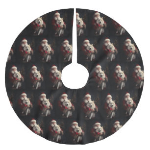 Samoyed Met Sinterklaas Feestelijke Kerstmis Kerstboom Rok