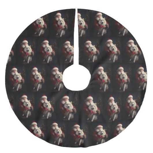 Samoyed Met Sinterklaas Feestelijke Kerstmis Kerstboom Rok (Voorkant)