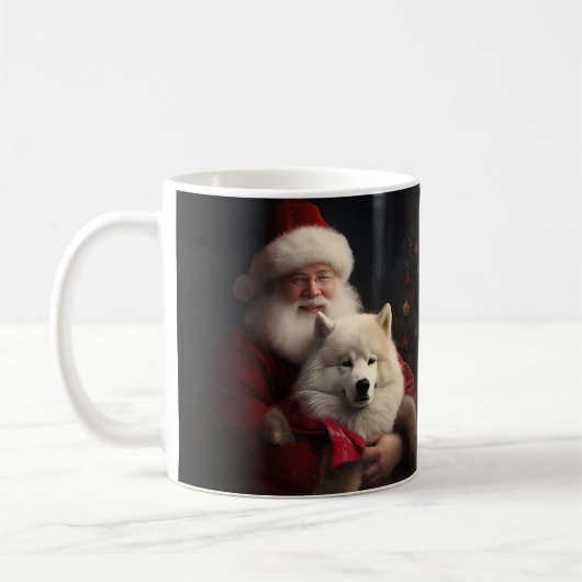 Samoyed Met Sinterklaas Feestelijke Kerstmis Koffiemok (Links)