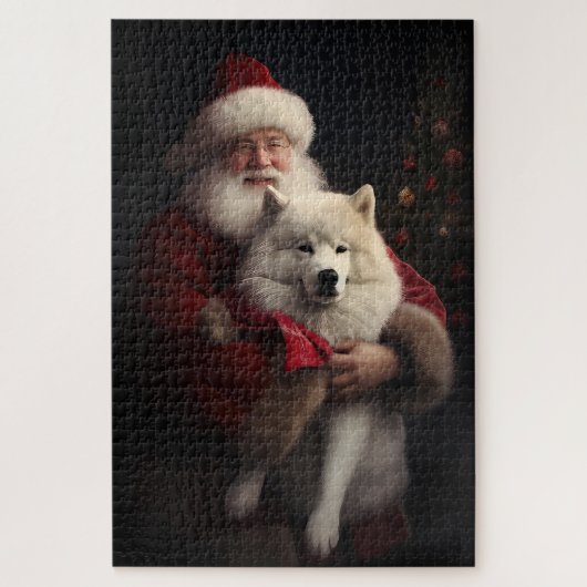 Samoyed Met Sinterklaas Feestelijke Kerstmis Legpuzzel (Verticaal)