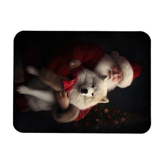 Samoyed Met Sinterklaas Feestelijke Kerstmis Magneet (Horizontaal)