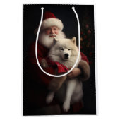 Samoyed Met Sinterklaas Feestelijke Kerstmis Medium Cadeauzakje (Voorkant)