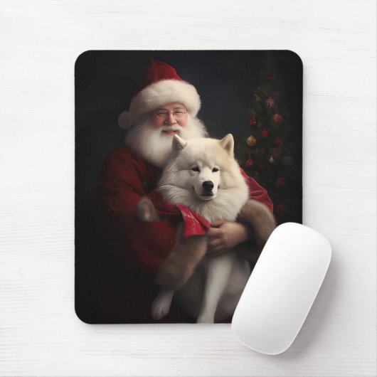 Samoyed Met Sinterklaas Feestelijke Kerstmis Muismat (Met muis)