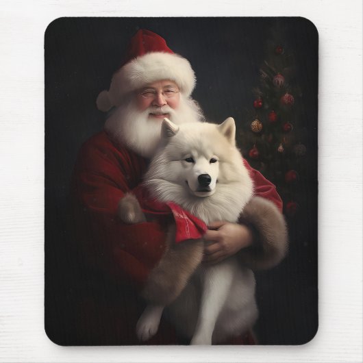 Samoyed Met Sinterklaas Feestelijke Kerstmis Muismat (Voorkant)