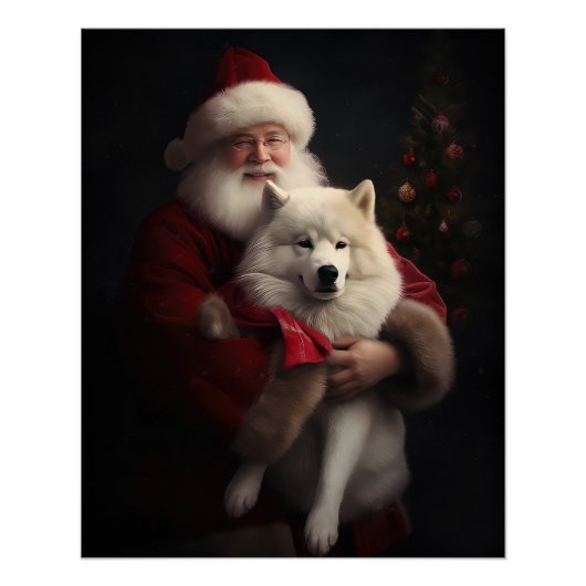 Samoyed Met Sinterklaas Feestelijke Kerstmis Perfect Poster (Voorkant)