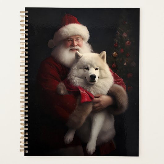 Samoyed Met Sinterklaas Feestelijke Kerstmis Planner (Voorkant)