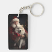 Samoyed Met Sinterklaas Feestelijke Kerstmis Sleutelhanger (achterkant)