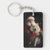 Samoyed Met Sinterklaas Feestelijke Kerstmis Sleutelhanger (Voorkant)