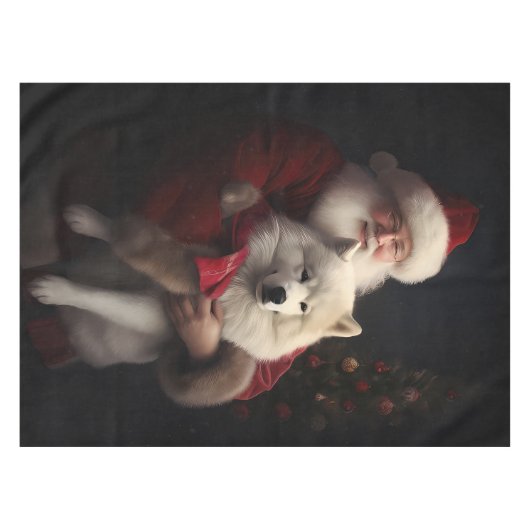 Samoyed Met Sinterklaas Feestelijke Kerstmis Tafelkleed (Voorkant (Horizontaal))