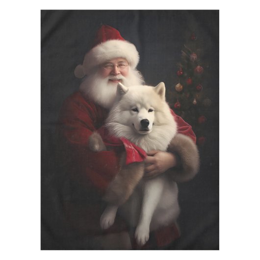 Samoyed Met Sinterklaas Feestelijke Kerstmis Tafelkleed (Voorkant)