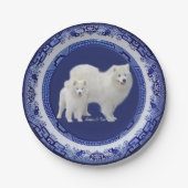 Samoyed Mini-Portret op Blue Willow Paper-Borden Papieren Bordje (Voorkant)