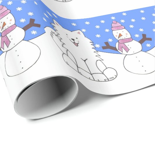 Samoyed N Snowman Cadeaupapier (Rol Hoek)