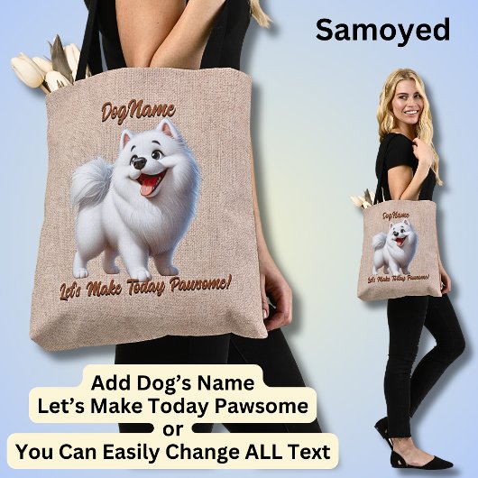 Samoyed - Naam van hond toevoegen, tekst wijzigen Tote Bag