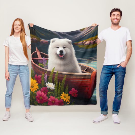 Samoyed op een peddel: een Schilderachtig avontuur Fleece Deken (In situ)
