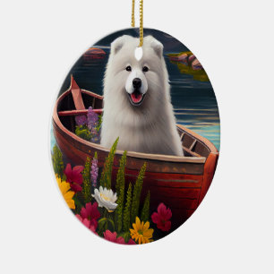 Samoyed op een peddel: een Schilderachtig avontuur Keramisch Ornament