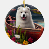 Samoyed op een peddel: een Schilderachtig avontuur Keramisch Ornament (Achterkant)