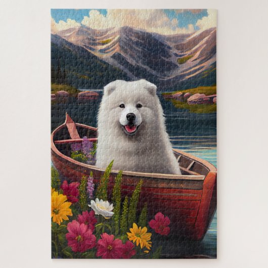 Samoyed op een peddel: een Schilderachtig avontuur Legpuzzel (Verticaal)
