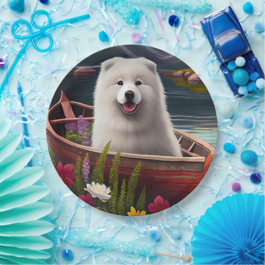 Samoyed op een peddel: een Schilderachtig avontuur Papieren Bordje (Feest)