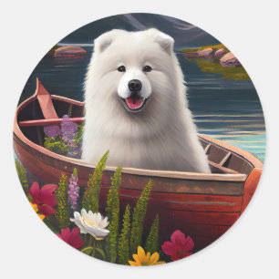 Samoyed op een peddel: een Schilderachtig avontuur Ronde Sticker