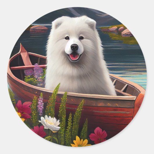 Samoyed op een peddel: een Schilderachtig avontuur Ronde Sticker (Voorkant)