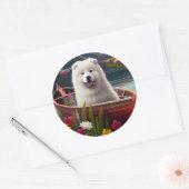 Samoyed op een peddel: een Schilderachtig avontuur Ronde Sticker (Envelop)