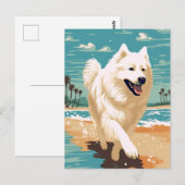 Samoyed op het strand briefkaart (Voorkant / Achterkant)