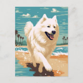 Samoyed op het strand briefkaart (Voorkant)