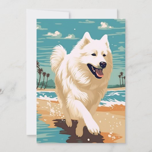 Samoyed op het strand feestdagenkaart (Voorkant)