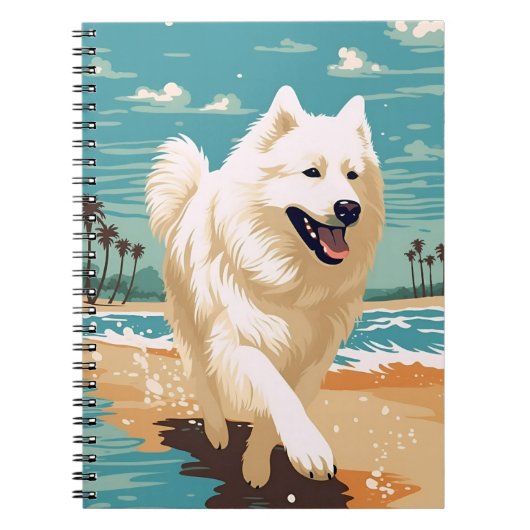 Samoyed op het strand notitieboek (Voorkant)
