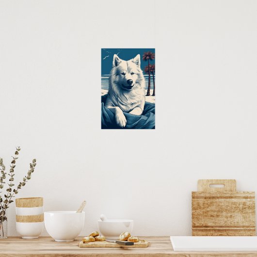 Samoyed op het strand poster (Keuken)