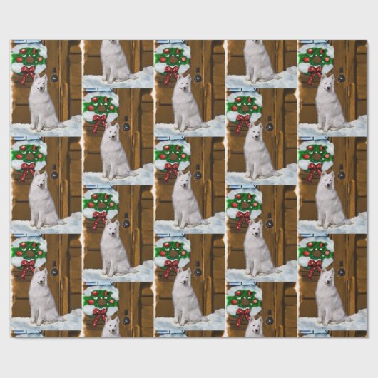 Samoyed op veranda Kerstmis Cadeaupapier (Vlak)