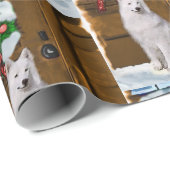 Samoyed op veranda Kerstmis Cadeaupapier (Rol Hoek)