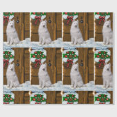 Samoyed op veranda Kerstmis Cadeaupapier (Vlak)