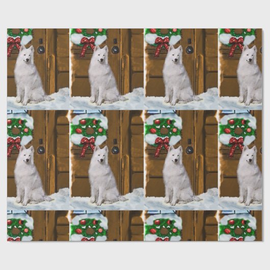 Samoyed op veranda Kerstmis Cadeaupapier (Vlak)