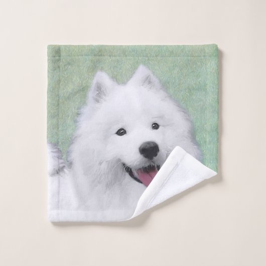 Samoyed Painting - Cute Original Dog Art Bad Handdoek (Wasdoekje)