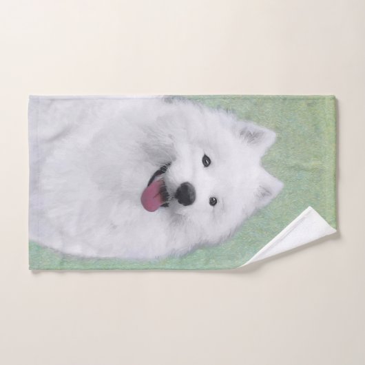 Samoyed Painting - Cute Original Dog Art Bad Handdoek (Handdoek)