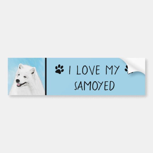 Samoyed Painting - Cute Original Dog Art Bumpersticker (Voorkant)