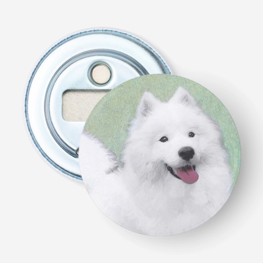 Samoyed Painting - Cute Original Dog Art Button Flesopener (Voorkant)