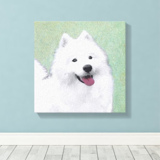 Samoyed Painting - Cute Original Dog Art Canvas Afdruk (Insitu (Houten vloer))