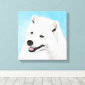 Samoyed Painting - Cute Original Dog Art Canvas Afdruk (Insitu (Houten vloer))