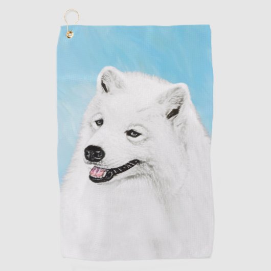 Samoyed Painting - Cute Original Dog Art Golfhanddoek (Voorkant)
