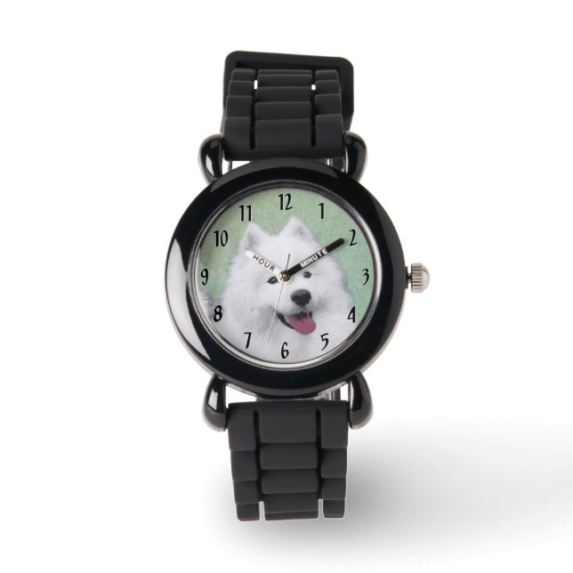 Samoyed Painting - Cute Original Dog Art Horloge (Voorkant)