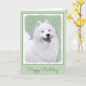 Samoyed Painting - Cute Original Dog Art Kaart (Gele Bloem)