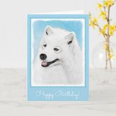 Samoyed Painting - Cute Original Dog Art Kaart (Gele Bloem)