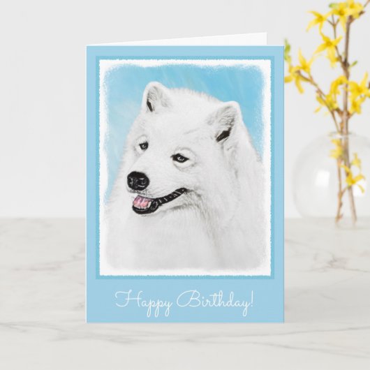 Samoyed Painting - Cute Original Dog Art Kaart (Gele Bloem)
